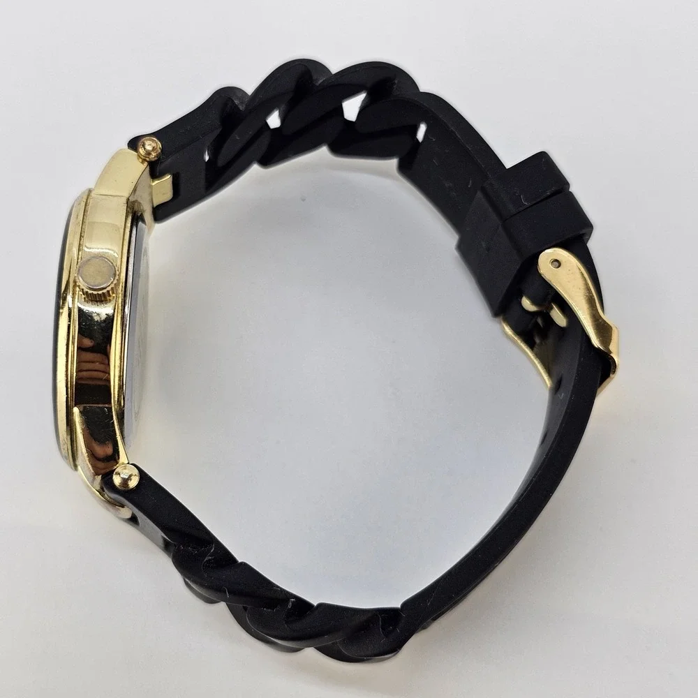 Women's Analog Watch 36MM Black Dial Black Plastic Bands NEW Battery